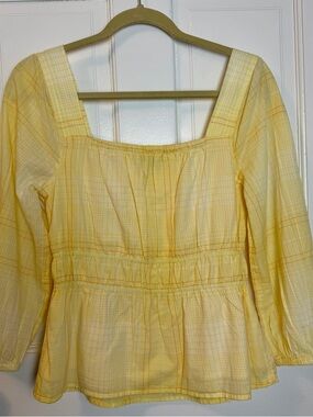 Free Assembly Women's Yellow Cotton Square Neck Peplum Top, Size S